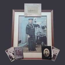 US Navy Framed Sailor Portrait & Photo Lot c1900 USS Albany Manila Japan WWI Era picture