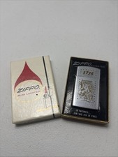 Vintage 1976 1776 Bicentennial HP Chrome Slim Zippo Lighter Original Box No 1625 picture