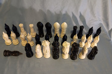 Vintage 1970-1980's Ceramic Glossy Black & White Chess Set COMPLETE Set NO Board picture