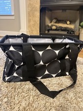 Thirty-One Medium Polka Dot Tote Black/White Lined Pockets Double Handles picture