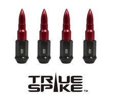 16PC TRUE SPIKE 89MM 12X1.25 FORGED STEEL LUG NUTS RED EXTENDED BULLET SPIKES picture