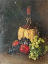 Antique 19th Century Original Still Life Oil Painting on Canvas Signed Unframed picture