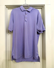 Peter Millar Summer Comfort Men's Striped Short Sleeve Polo Purple Blue L picture