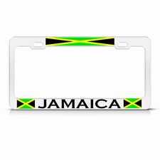 JAMAICA PRIDE Metal Heavy WHITE License Plate Frame JAMAICAN FLAG Auto Tag picture