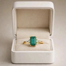 3.90 Ct Emerald Cut Natural Emerald & Diamond Wedding Ring 14K Yellow Gold picture