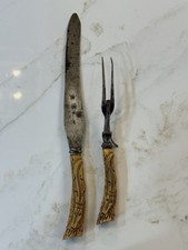 Antique Early 1800's JOSEPH ELLIOT & SONS Sheffield Alligator HANDLE Carving Set picture