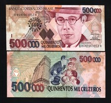 Brazil 500 on 500000 CRUZEIROS P-239 1993 NATIVE INDIAN Brazilian ½ Million NOTE picture
