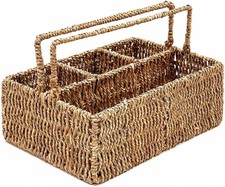 Large L-Sized Hand Woven Utensil Caddy Carrier, Natural Jute Wicker Seagrass picture