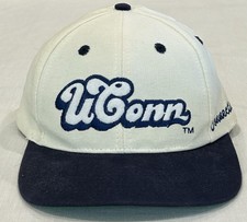 Vintage 90s UConn Huskies Russell Athletic Snapback Hat White Navy NCAA picture