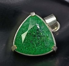 35.60Ct Trillion Cut Natural Emerald Pendant with 925 Sterling Silver Chain 5NSP picture