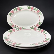 Jackson Vitrified China Oval Platters Pink Rose Floral Restaurant Ware Set of 3 picture