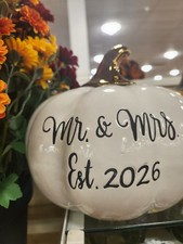 Mr & Mrs. Est. 2026 White and Gold Large Pumpkin Home Decor Fall Thanksgiving picture