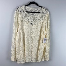 Torrid Stretch Lace And Mesh Crew Neck Long Sleeve Top Size 3X Cream Long Sleeve picture