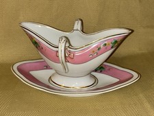 Antique CH Field Haviland Limoges France Gravy Boat & Underplate Pink Floral VG+ picture