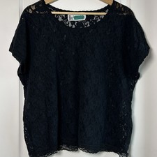 HM2 Easy Pieces Vintage 90s Black Allover Floral Lace Sheer Top Whimsigoth Style picture
