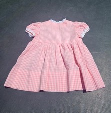 Vintage Handmade Girls 9-12 Month Gingham Pink Plaid Dress Lace Cottagecore picture
