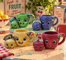 Vintage Enesco Anthropomorphic Fruit Mugs Salt Pepper Shakers Set of 8 picture