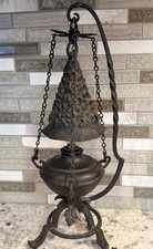 RARE Antique 1920s Spanish Revival Wrought Iron Table Lantern Flickering Collect picture