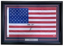 Robert O'Neill Signed Framed American Flag 34x46 Never Quit Inscribed PSA ITP picture