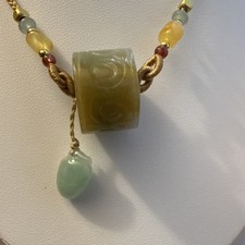 Unique Design Natural Burma Jade Cylinder Barrel Charm Necklace Lucky Talisman picture