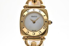 [Exc+5] GUCCI 6300L Horsebit Gold Plated White Dial Quartz Ladies Watch JAPAN picture