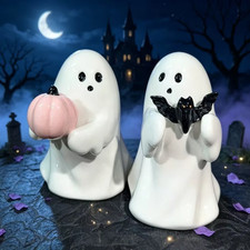 Halloween ghost holding pink pumpkin bat resin ornament home desktop decoration picture