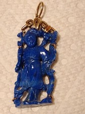 Vintage Lapis Lazuli Guanyin  Pendant 14K Gold picture