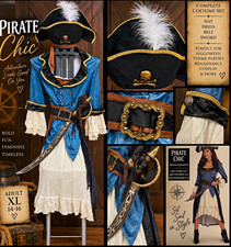 Pirate Chic Women’s Pirate Costume Complete Outfit Belt XL 14-16 Blue Black picture