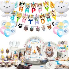 Cat Meow Birthday Party Decoration Pet Party Supplies Balloon Plates Tableware picture