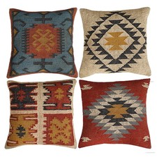 4 PCS Set of Hand Woven Jute Kilim Cushion Cover Indian Aztec 18x18 picture