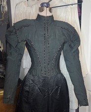 Deep Hunter Green Victorian Cotton Blend Bodice w/ Jet Black Bead Trim picture