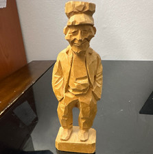 Uncle Sam Hand-Carved Wood Figurine, Natural Finish, Signed Hannah picture