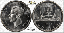 :1950 S$1 SILVER DOLLAR GEORGE-VI CANADA PCGS MS65 3FWL RARE R4 HIGHEST-GRADES picture