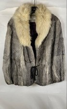 Vintage 90s Kamal Women's Natural Fur Jacket Gray Cream Shawl Collar Sz M picture