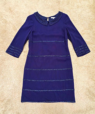 Boden Blue Crepe 3/4 Sleeve Shift Dress Beaded Collared Neck Lined Size S picture