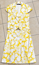 Vintage Raxevsky Women’s Yellow White Cotton Skirt Suit Size M Made in Greece picture