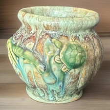 Majolica Style Turtle Vase Vintage 1960s Pottery Art Ceramic Planter Home Decor picture