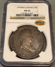 1818 Mo JJ Mexico 8 Reales NGC AU 55 Exceptional Originality & Eye Appeal PQ picture