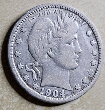 1904 O Barber Quarter Fine F Or Very Fine VF Detail Semi Key 25c Lightly Cleaned picture