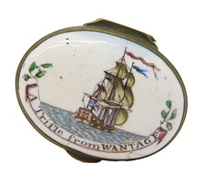 Georgian Bilston Enamel Patch Box 'A Trifle from Wantage' Antique c1800 picture