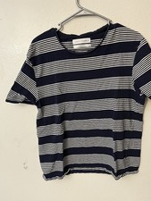 Zara Essentials Men's XL Blue Striped Relaxed Fit Crew Neck Short Sleeve T-Shirt picture