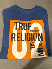 True Religion Men’s Blue Crew Neck Short Sleeve Graphic Logo T-Shirt XL picture