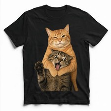 Orange Cat Hugging Tabby Cat Funny Expressionsss T-Shirt Humor Tee picture