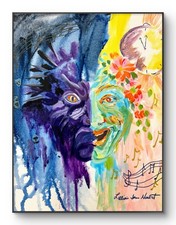Neal Original 11x14 Expressionist Dual Face Dark Light Painting Signed Canvas picture