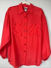 ✨90s VTG CLIO Retro Red 100% Silk Oversized Button Down Blouse Size Large EUC picture