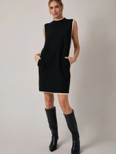 Sunday edition Sleeveless Black Shift Dress with Contrast Trim picture