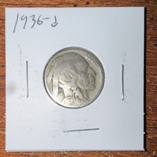 1936-D Buffalo Nickel 5c Coin Full Date Denver Business Strike picture