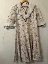 Antique 1920s Womens Sz XL Floral Print White Cotton Flapper Day Dress Volup picture