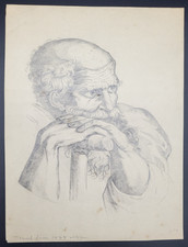 Antique 1828 European Academic Pencil Portrait Drawing Old Man Prophet Raphael picture