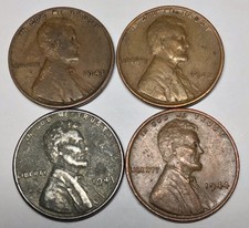 Rare Old 1941 1942 1943 1944 WWII US Steel Copper Penny Coin Vintage War Lot Set picture